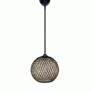 WellHome - Plafonnier en jute, marron brut et noir, 24 x 22 x 55 cm - E27 - marron WH3524