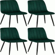 Décoshop26 - Lot de 4 chaises de salle à manger coutures décoratives verticales en tissu velours vert et pieds métal noir 10_0001864 - noir métal