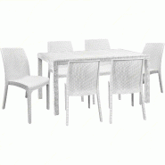 Ensemble Sicignano de 6 chaises avec table rectangulaire en rotin blanc 150 x 90 cm - blanc plastique polypropylène 8050054388939
