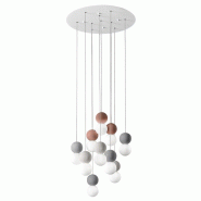 Gea Luce Sfera - Suspension 10 Lumières Avec Sphères En Béton Et Verre Opale - 10Xg9 Max 10X7W, Design Moderne, Ampoules Exclues - multicolore 8000