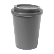Mug thermos - isotherme à double paroi en plastique PP avec couvercle - 300 ml - gris Mug thermos - isotherme à double paroi en plastique PP avec couvercle - 300 ml - gris