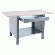 PROREGAL Etabli BUFFALO WOOD avec 1x Tiroir | HxLxP 86,5x150x75cm | Capacité de Charge 1000kg | Gris - gris métal PR_RS157-49