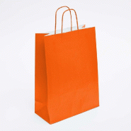 Sac kraft orange givrée poignées torsadées coordonnées 27x12x37 cm - par 50