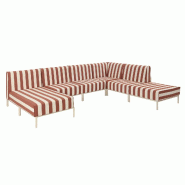 Salon de jardin bas modulable rayé 6 places terracotta - rouge aluminium 115915