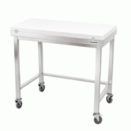 Table de travail en inox 1200x600 mm avec plaque de découpe blanche et renfort sur roulettes PREMIUM - GOLDINOX - gris inox 3701770841622