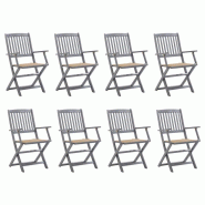 VidaXL Chaises Pliables D Extérieur Lot De 8 Et Coussins Bois D Acacia - gris 8720286508572