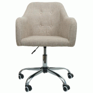 Décoshop26 - Chaise de bureau pivotante avec accoudoir en tissu crème boutons décoratifs et coutures décoratives 04_0006230 - beige 3000261659655