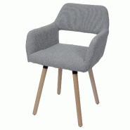 Décoshop26 - Chaise de salle à manger avec accoudoirs style moderne en tissu bouclé gris et pieds en bois de hêtre 04_0009859 - gris Bois massif 3