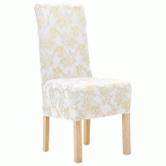 Décoshop26 - Housses extensibles de chaise 6 pièces Blanc avec imprimé doré DEC022453 - blanc 3001290569601
