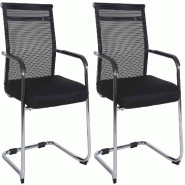 Décoshop26 - Lot de 2 chaises visiteur cantilever mesh respirant et accoudoirs revêtement en maille noir cadre en métal chromé 10_0008385 - 300026