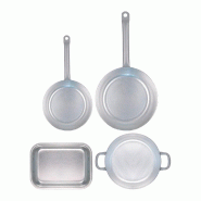 Mamù Set Big Chef 4 pièces aluminium pur : sauteuses Ø 32/40 cm, poêle Ø 36 cm, plat à rôtir 40 cm, poignées en fer - aluminium MASTOSETBCHXXXASS