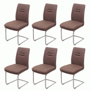 Mendler Lot de 6 chaises de salle à manger HWC-H70, chaise de cuisine à piétement luge, tissu/textile inox brossé ~ marron - marron textile 3x73930