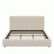 Merax Lit rembourré 180 x 200 cm, lit double avec tête de lit haute rembourrée, housse bouclée épaisse et sommier à lattes, blanc - blanc multi-