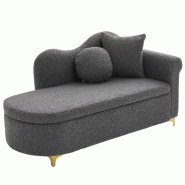Merax méridienne multifonction 134 cm avec rangement, tissu teddy, coussins lombaire et cervical, gris - gris N887P389247G