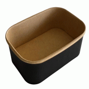 NOVABOWL Saladier Poke Bowl Rectangulaire Noir 173x121x52mm 650ml - Salade & Plat Chaud - Ingraissable - Lot de 900 - noir en carton BRN650