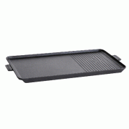 Plaque Plancha Grill 53 x 28 cm pour Réchaud Gaz 2 Feux Surface Lisse et Rainurée Plaque Cuisson Aluminium ALPEN CAMPING - noir 5905143042144