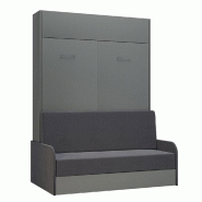 ARMOIRE LIT ESCAMOTABLE DYNAMO SOFA GRIS MAT CANAPÉ ACCOUDOIRS TISSU GRIS COUCHAGE 140*200