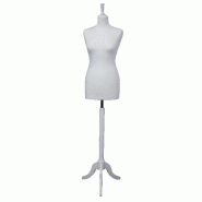 Buste Femme Couture Blanc Réglable sur Pied Tripode Bois - Hauteur ajustable de 158 à 178 cm