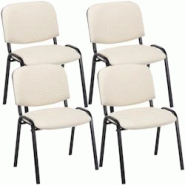 CLP Lot de 4 chaises visiteur empilables Ken en similicuir et piètement noir Crème - beige polyester 312993 CLP Lot de 4 chaises visiteur empilables Ken en similicuir et piètement noir Crème - beige polyester 312993