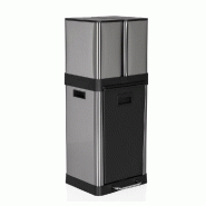 Collecteur à déchets / Système de tri sélectif CLEAN 3 32 L (6 L x 2 + 20 L) acier argenté satin hjh OFFICE - argenté acier 741111