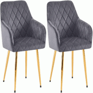 Décoshop26 - Lot de 2 chaises de salle à manger en velours gris foncé avec coutures décoratives en losange chic et contemporain 10_0007865 - gris