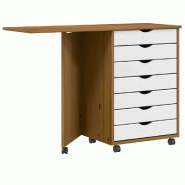 Helloshop26 - Armoire roulante avec bureau pliable design pratique bureau rangement 105,5 x 39 x 74,5 cm en bois de pin marron miel 02_0057658 - marro