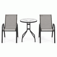 Helloshop26 - Ensemble de bistrot de jardin 3 pièces table ronde 60 x 60 x 70 cm confort ergonomique empilable design en métal gris 20_0011844 - gri