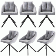 Merax Chaise de salle à manger (pivotante à 360°, lot de 6), lot de 6 chaises pivotantes rembourrées avec coussin de dossier, chaise de salon, vel