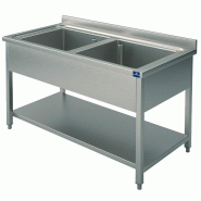 Plonge inox 2 bacs sur piètement avec étagère inférieure 1200x700 mm - PGLA0009