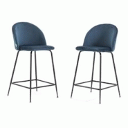 RATTATAN Lot de 2 tabourets de bar en velours avec pieds en métal,h.65cm,pour bar,restaurant et cuisine,design moderne et élégant–Sara XL–Bleu/
