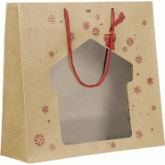 Sac kraft fenêtre Chalet poignées corde rouge oeillet ferm. 35x13x33cm - par 12