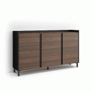 SKRAUT HOME Buffet salon et cuisine, 156x91x35 cm, 3 Portes, Design industriel, LED, Chêne foncé et Noir - marron Bois manufacturé 648_4