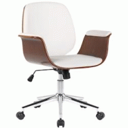 CLP Fauteuil de bureau Kemberg en similicuir avec coque d'assise en bois Noyer / Blanc - blanc Bois manufacturé 316799 CLP Fauteuil de bureau Kemberg en similicuir avec coque d'assise en bois Noyer / Blanc - blanc Bois manufacturé 316799