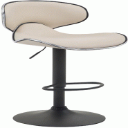 Décoshop26 - Tabouret de bar x1 sièges modernes aux lignes ondulées en PVC crème pied trompette métal noir 10_0005679 - beige métal 3000265152084