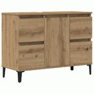 Helloshop26 - Armoire d'évier design moderne salle de bain 80 x 33 x 60 cm pratique avec 4 tiroirs en bois d'ingénierie chêne 02_0051054 - métal 3