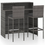 Helloshop26 - Ensemble de bar de jardin avec coussins 3 pièces gris - 3000733047768