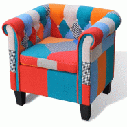 Helloshop26 - Fauteuil chaise siège lounge design club sofa salon avec de patchwork tissu 1102048/3 - Bois massif 3000140291303