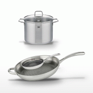 Lot 1 Faitout 26cm & 2 Poêles 24/32cm Elo Relief Evolution - gris inox 3176239956597