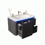 Merax Meuble sous-vasque suspendu 80,5 x 47,5 x 51 cm avec lavabo en céramique, LED radar et 4 tiroirs, noir - noir multi-matériau NK000013AAB