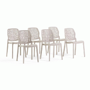 RATTATAN Lot de 6 chaises empilables en polypropylène, dossier ajouré et pieds antidérapants, pour salle à manger, jardin, bars et restaurants –