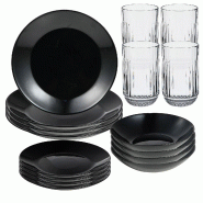 San Ignacio - Service de vaisselle 12 pièces noir en verre opalin avec lot de 4 verres en cristal de 430 ml - noir Verre opale PK9441