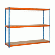 SimonRack Rayonnage industriel, 2000x1500x600 mm, 400 kg au point de flexion, 3 étagères bois, rayonnage garage, Bleu/Orange/Bois- Ecoforte - orange