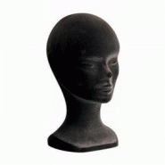 Tête Femme Noire Floquée 14x30x20cm - Présentation Accessoires Mode - Polystyrène Injecté