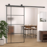 Vidaxl porte coulissante verre esg dépoli aluminium 102,5x205 cm noir 151687 Vidaxl porte coulissante verre esg dépoli aluminium 102,5x205 cm noir 151687