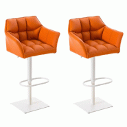 CLP Lot de 2 tabourets de bar Damaso similicuir Orange/Blanc - orange polyester 314920