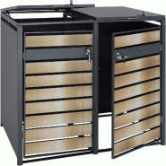 Décoshop26 - Abri de poubelle en métal pour deux poubelles de 80 à 240 litres anthracite aspect bois d hêtre doré MDJ04175 - 3000460369607