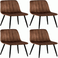 Décoshop26 - Chaises de salle à manger x4 coutures décoratives verticales assise en velours marron pieds en métal noir 10_0007550 - marron métal