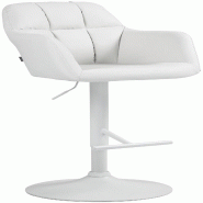 Décoshop26 - Tabouret de bar chaise haute x1 fonction rotation 360° en similicuir blanc avec coutures décoratives piètement métal 10_0006658 - bl