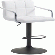 Décoshop26 - Tabouret de bar repose-pieds en synthétique blanc pieds trompette en métal noir mat TDB10535 - blanc 3000438469605