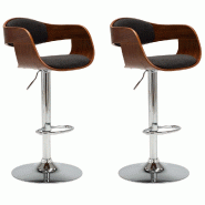 Décoshop26 - Tabourets de bar x2 chaises haute rétro en bois courbé et tissu gris et métal DEC029393 - gris 3000257353758
